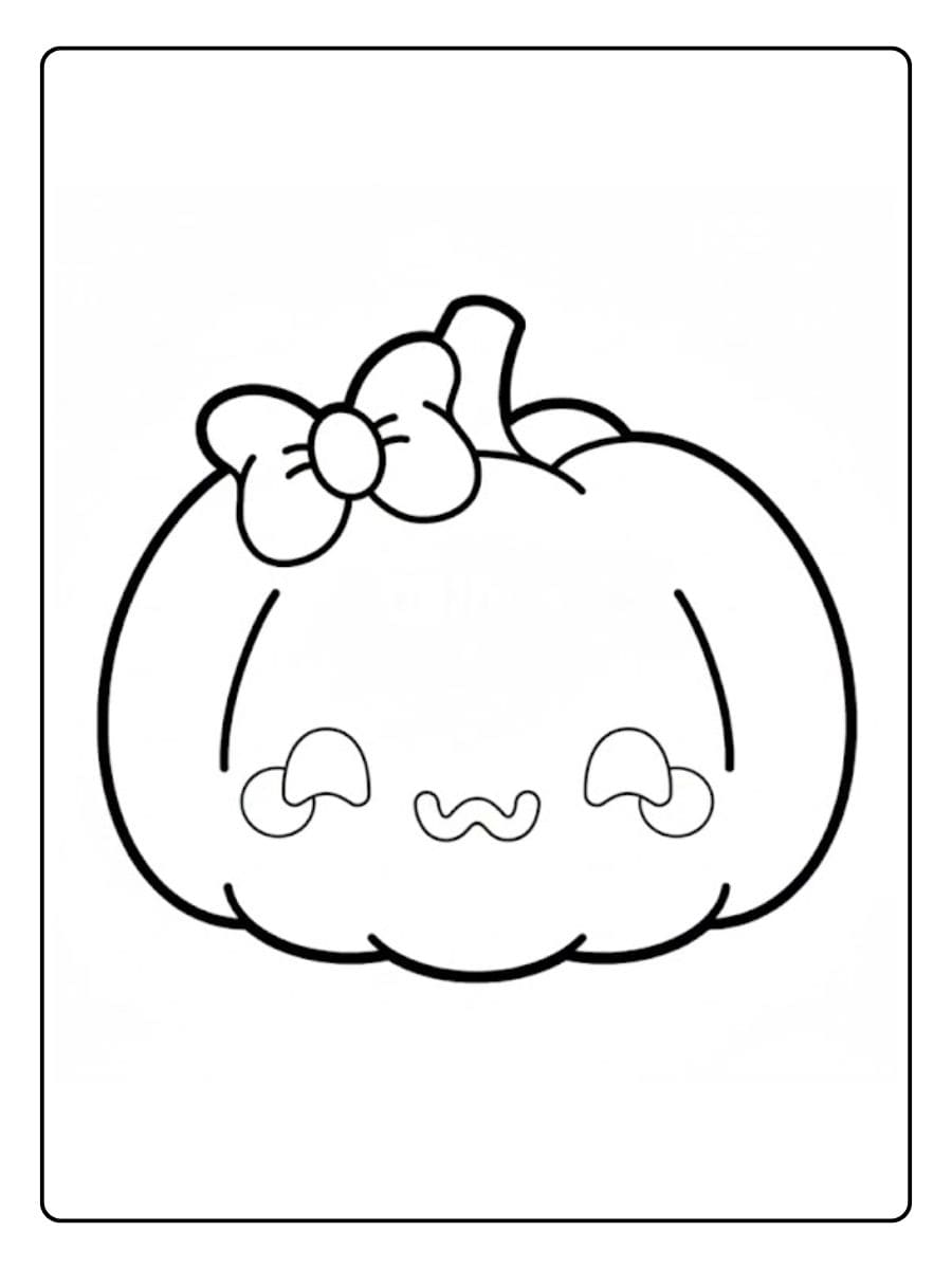 Adorable Citrouille Kawaii avec Nœud Coloriage Citrouille Kawaii