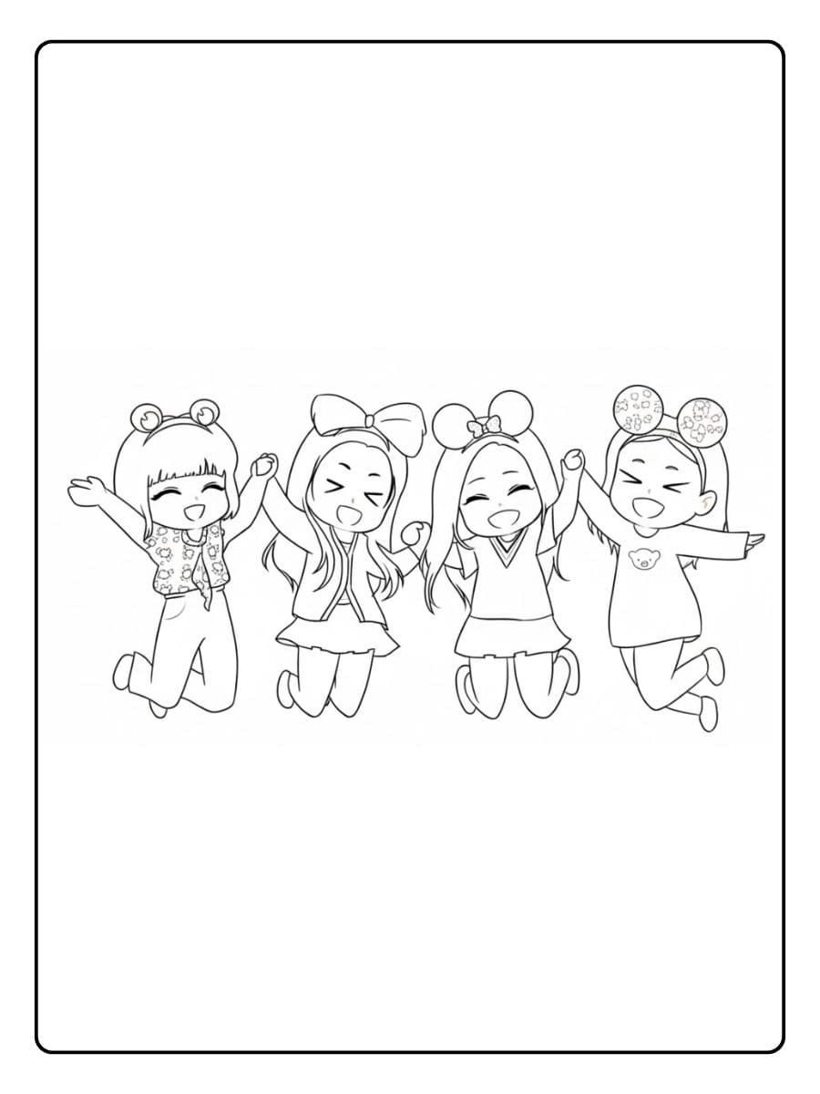 Blackpink Chibi Joyeux en Bande Dessinée à Colorier Coloriage Blackpink Kawaii