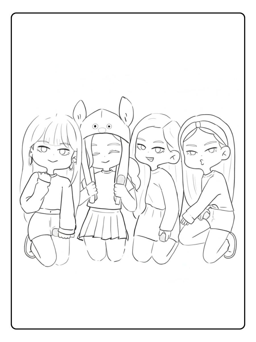 Blackpink Chibi en Mode Mignon à Colorier Coloriage Blackpink Kawaii
