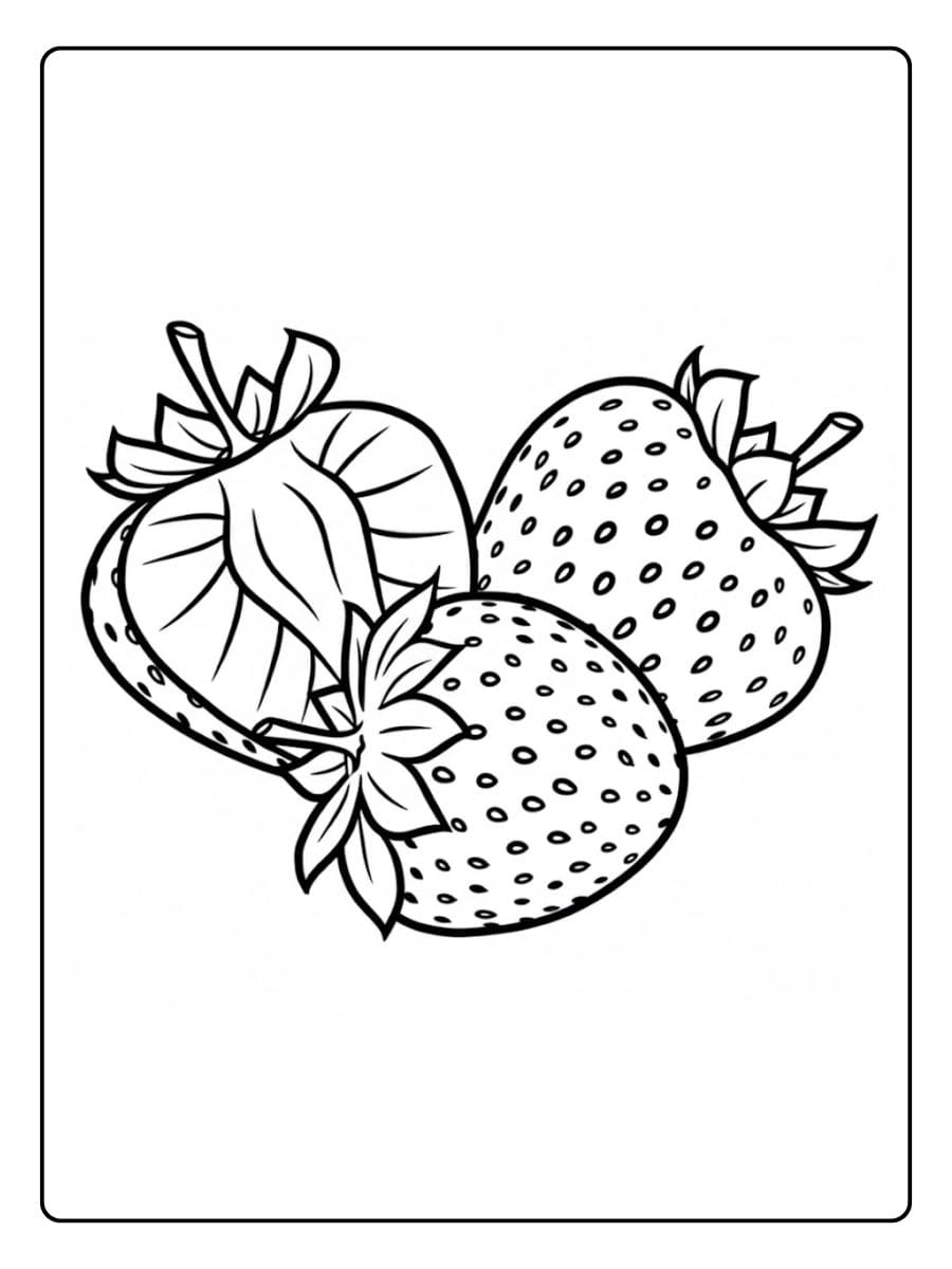 Bold Line Coloriage Fraise Group of Strawberries for Coloring