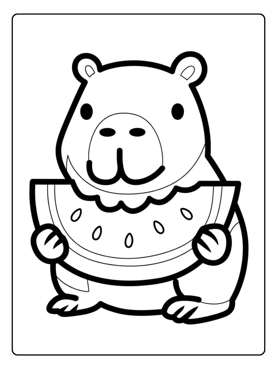 Capybara Gourmand – Coloriage Capybara Kawaii