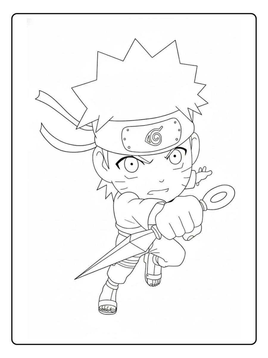 Chibi Naruto avec Kunai Coloriage Naruto Kawaii