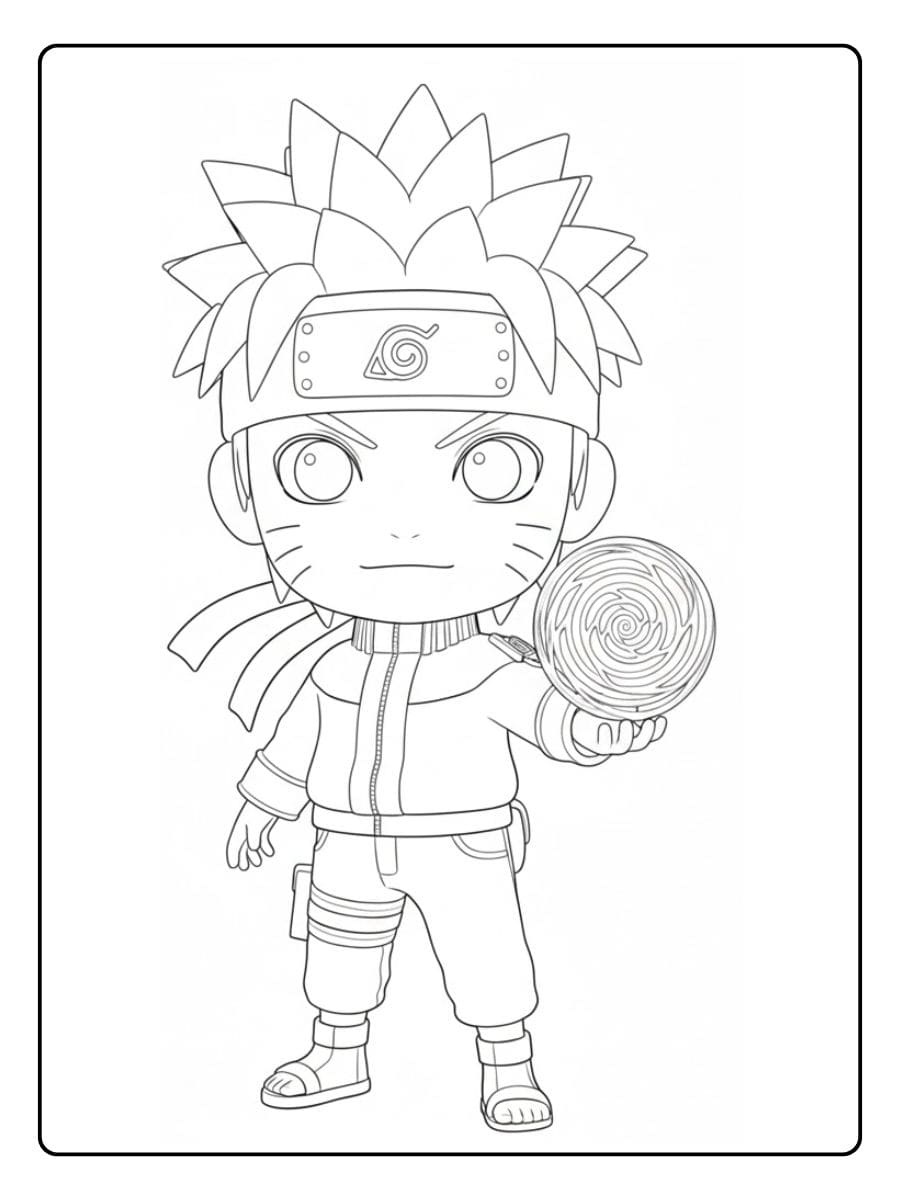 Chibi Naruto avec contour Rasengan Coloriage Naruto Kawaii