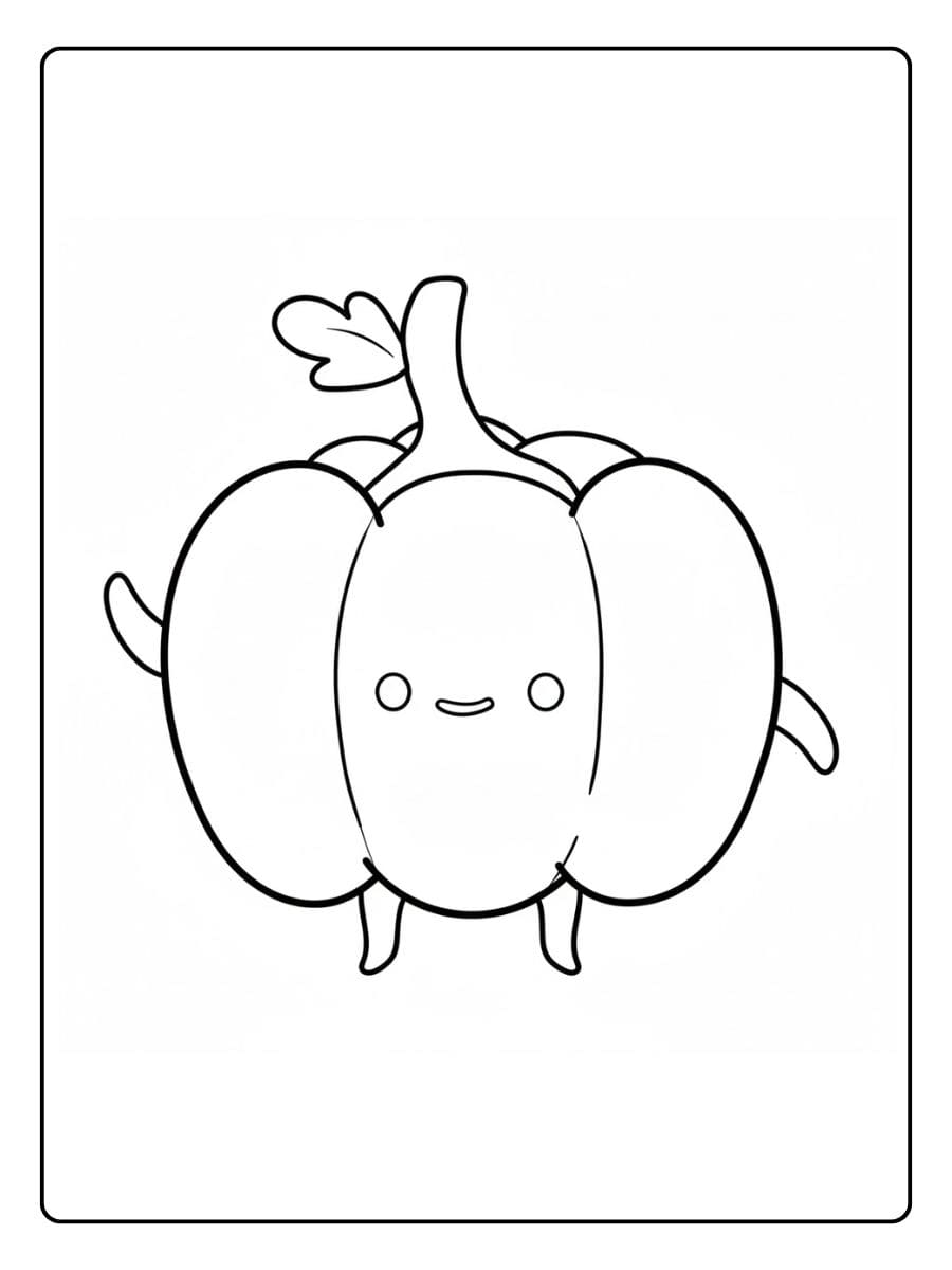 Citrouille Kawaii Souriante avec Bras et Jambes Coloriage Citrouille Kawaii