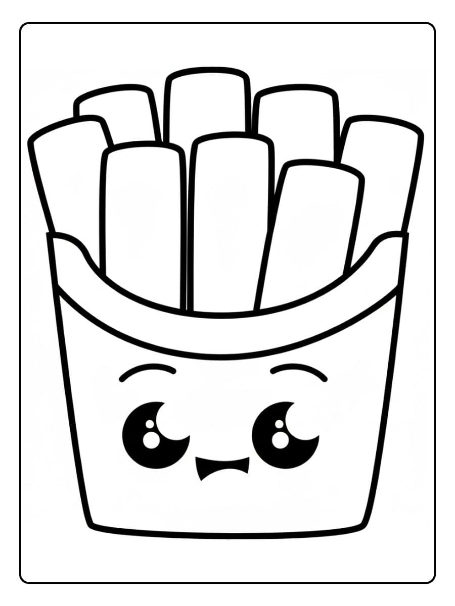 Coloriage Aliment Kawaii Frites Heureuses