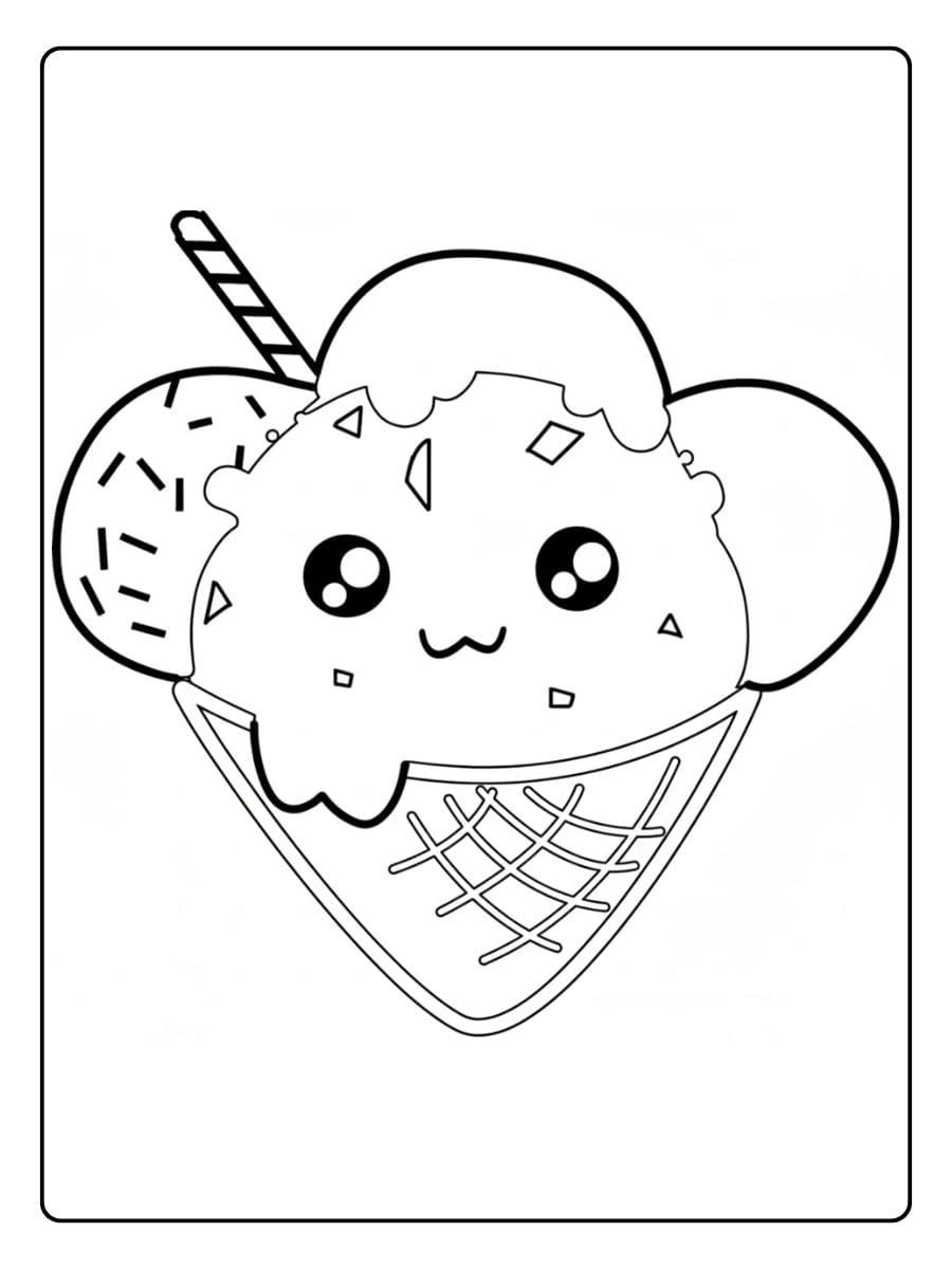 Coloriage Aliment Kawaii Glace Souriante aux Multiples Saveurs