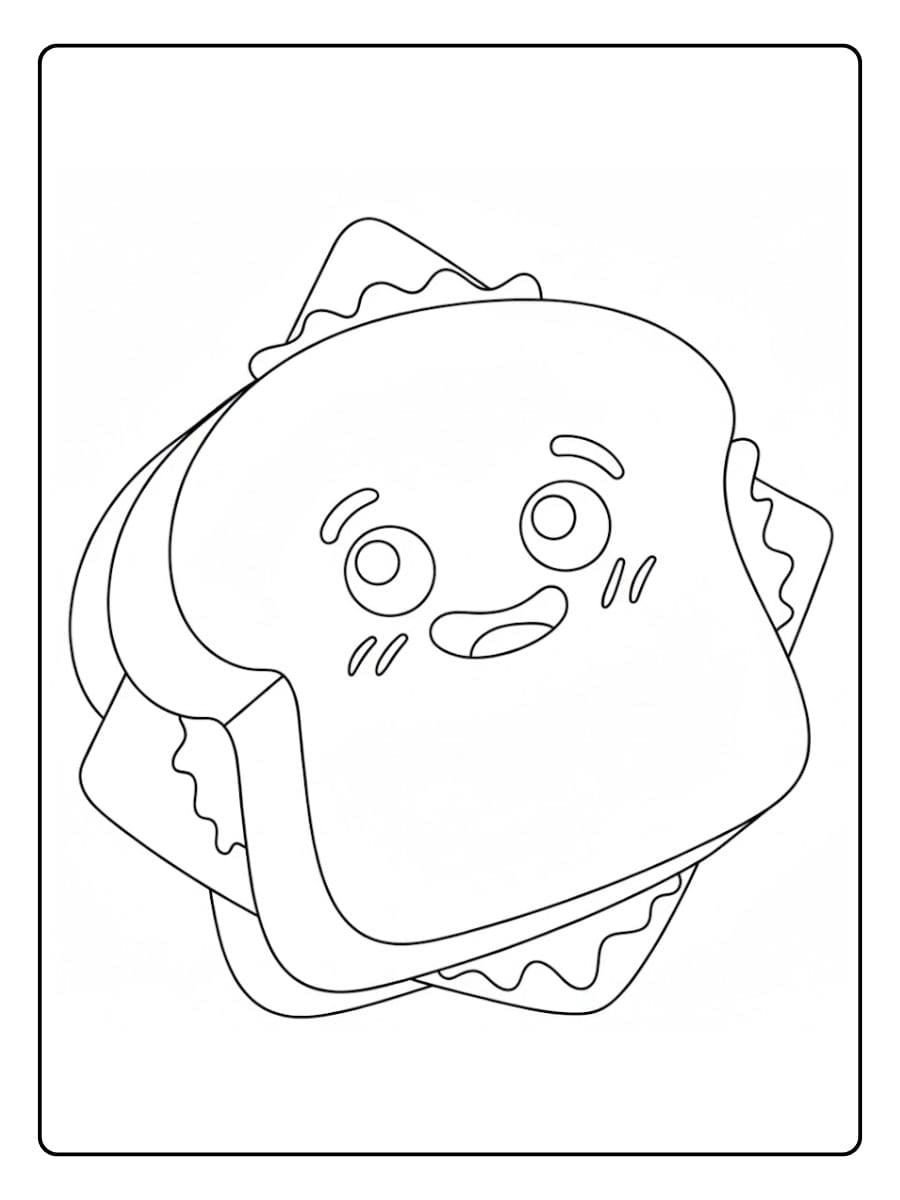 Coloriage Aliment Kawaii Sandwich Joyeux et Savoureux
