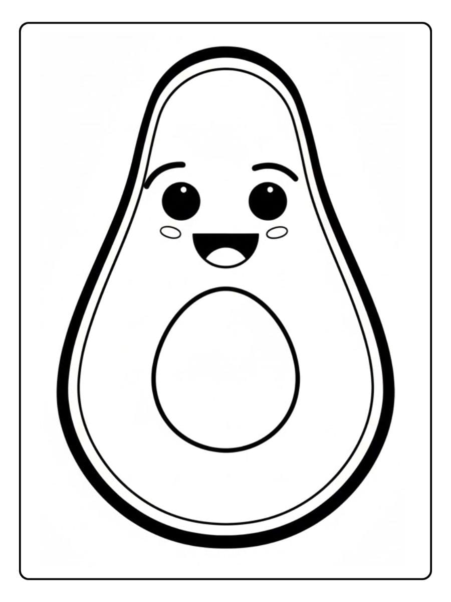 Coloriage Avocat Kawaii L'Avocat Souriant à Imprimer