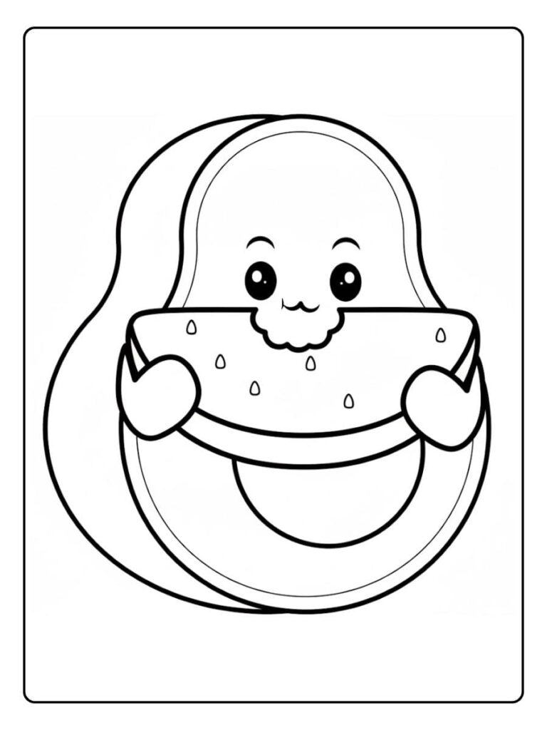Coloriage Gratuit à Imprimer – Dessins à Colorier PDF & PNG 156 Coloriage Avocat Kawaii Mignon Avocat Mangeant une Pastèque à Colorier