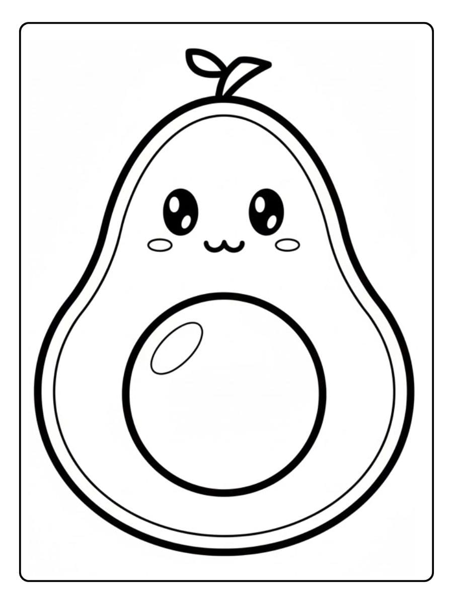 Coloriage Avocat Kawaii Souriant Croquis Minimaliste Facile à Imprimer