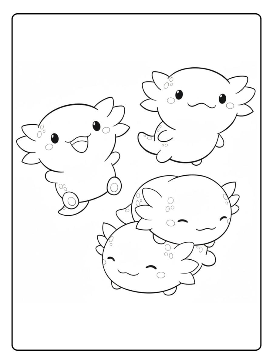 Coloriage Axolotl Kawaii Collection de Dessins Chibi Simples