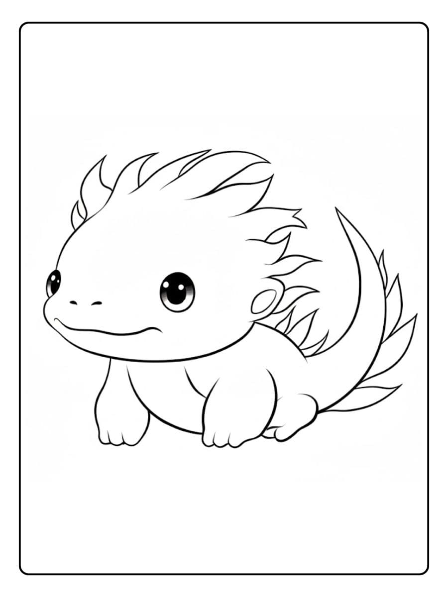 Coloriage Axolotl Kawaii Dessin Chibi Contour pour Enfants