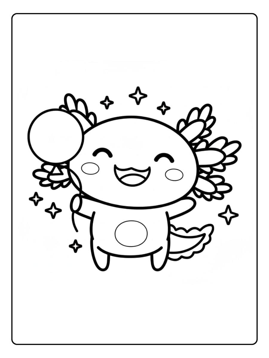 Coloriage Axolotl Kawaii Festif Lignes Claires et Épaisses