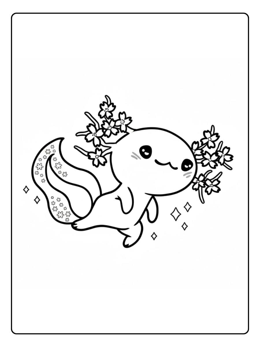Coloriage Axolotl Kawaii Mignon et Souriant