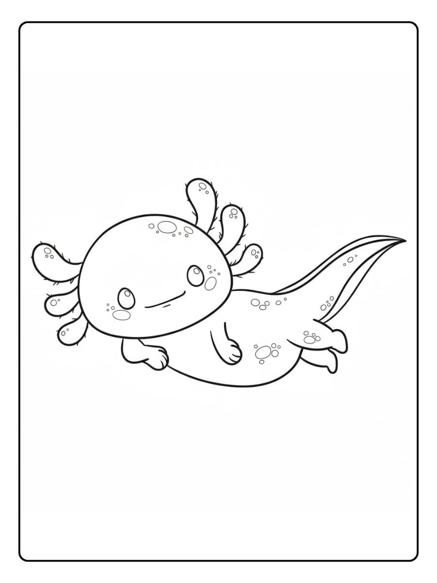 Coloriage Axolotl Kawaii Nageant Dessin au Trait Simple Chibi
