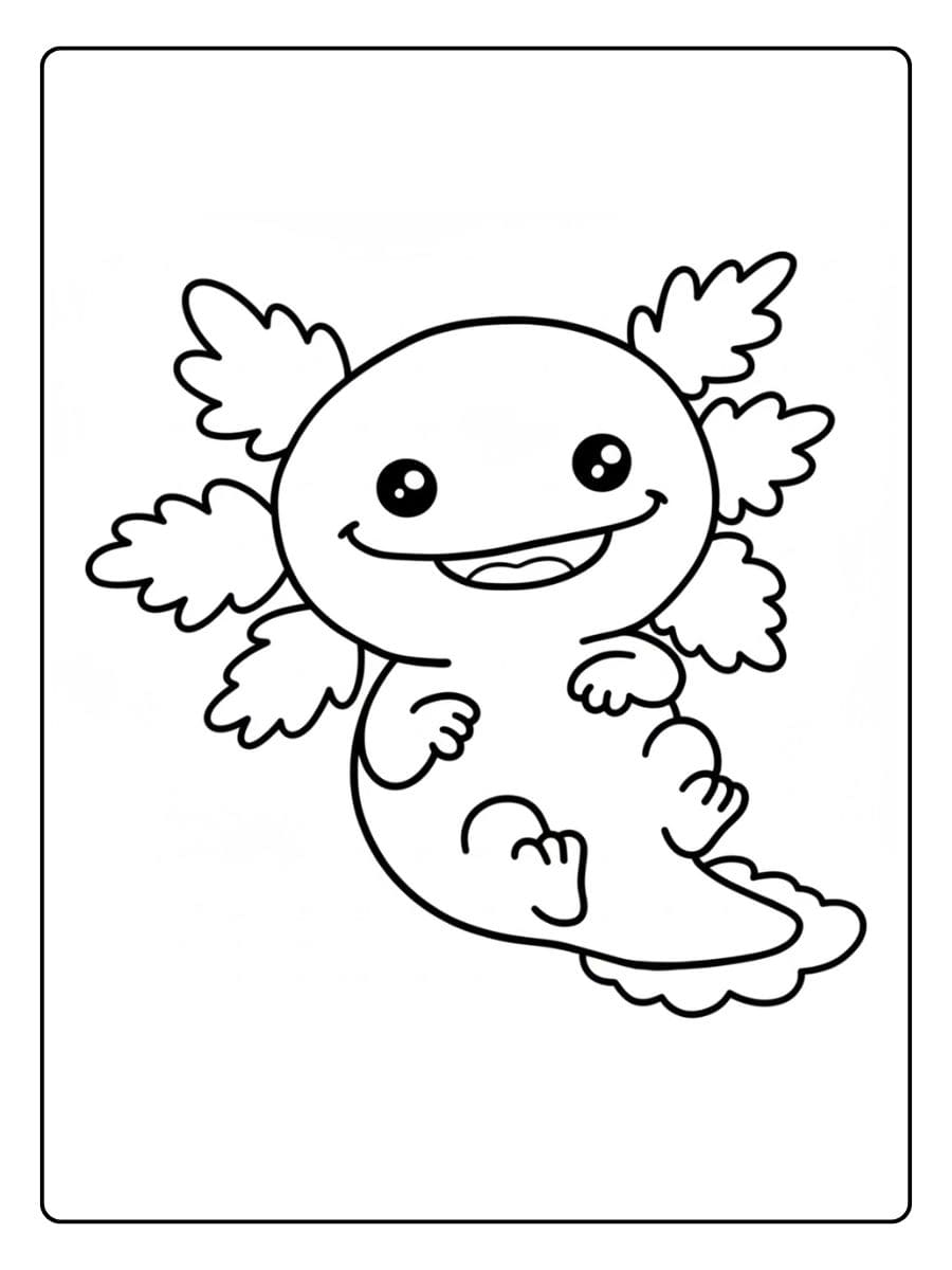 Coloriage Axolotl Kawaii avec Coeur