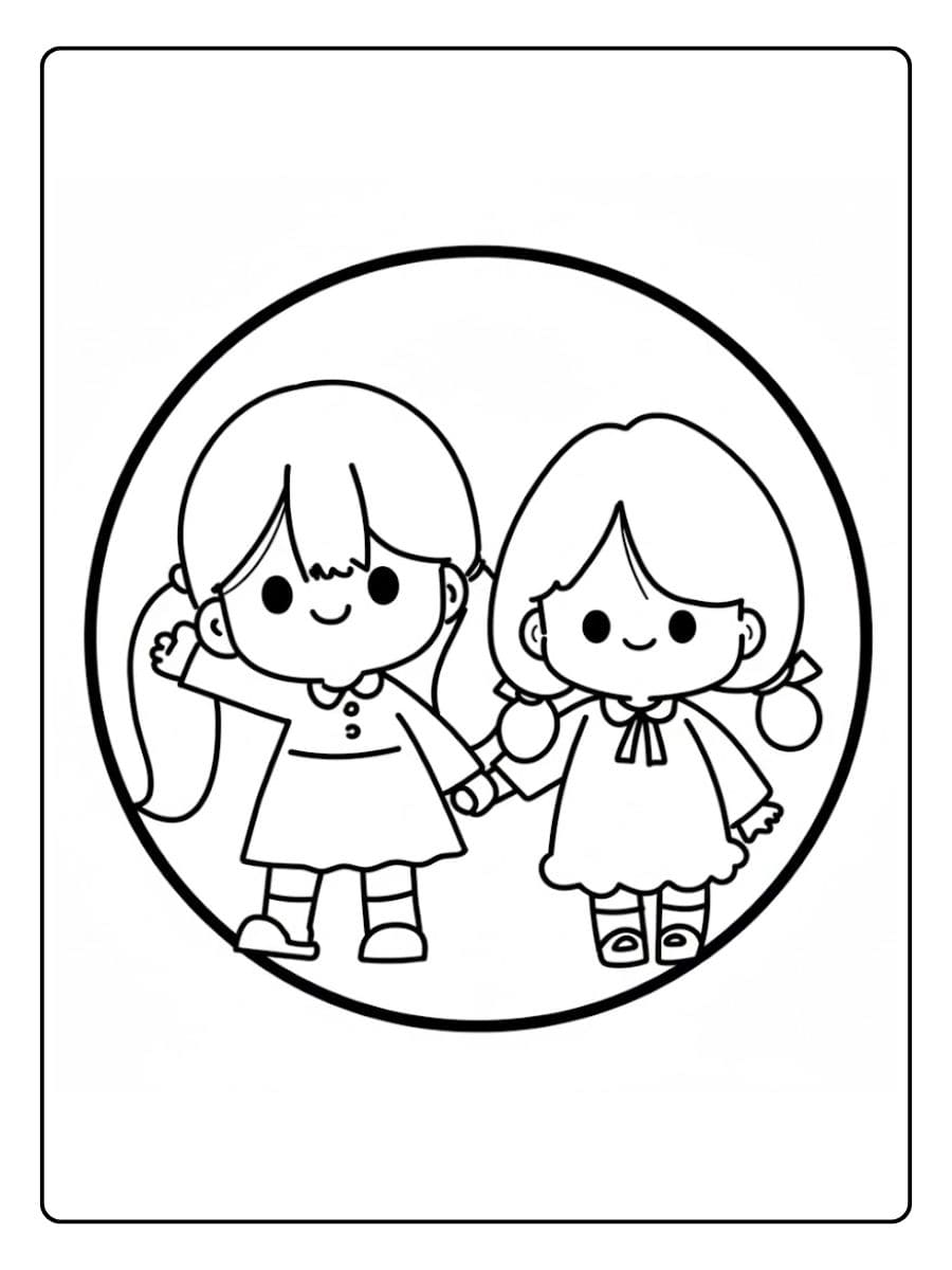 Coloriage BFF Kawaii Deux Amies Mignonnes se Tenant la Main