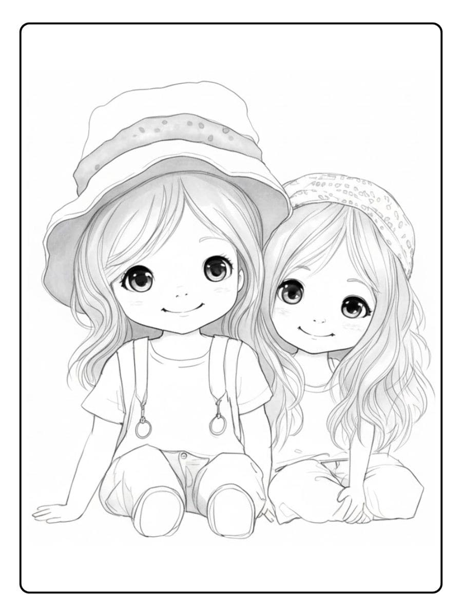 Coloriage BFF Kawaii Meilleures Amies Chibi