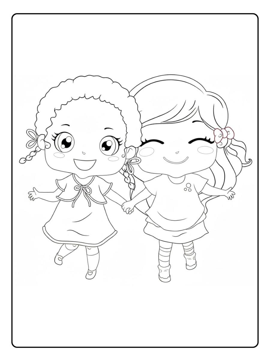 Coloriage Bff Kawaii Meilleures Amies S'Amusant