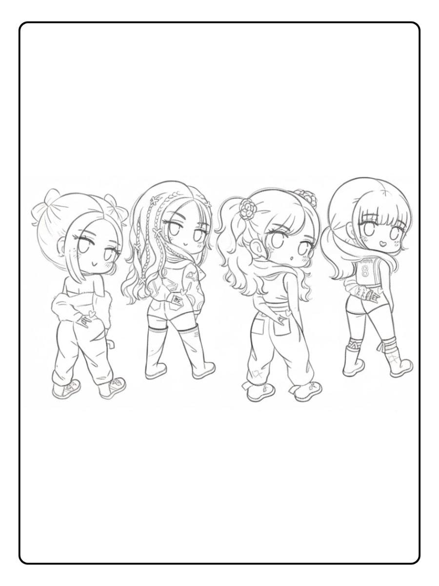 Coloriage Blackpink Kawaii Chibi Filles en Tenue Cool