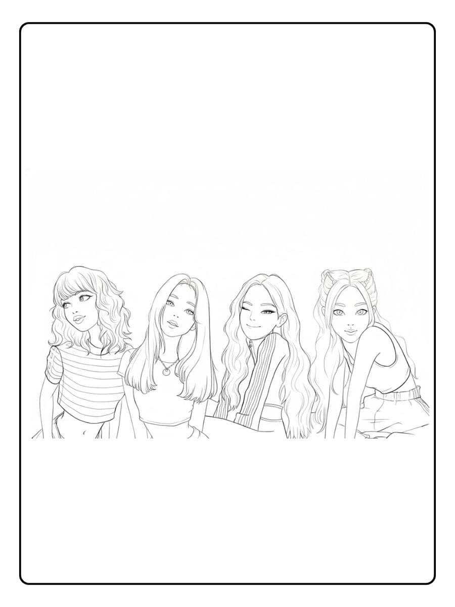 Coloriage Blackpink Kawaii Filles Stylées