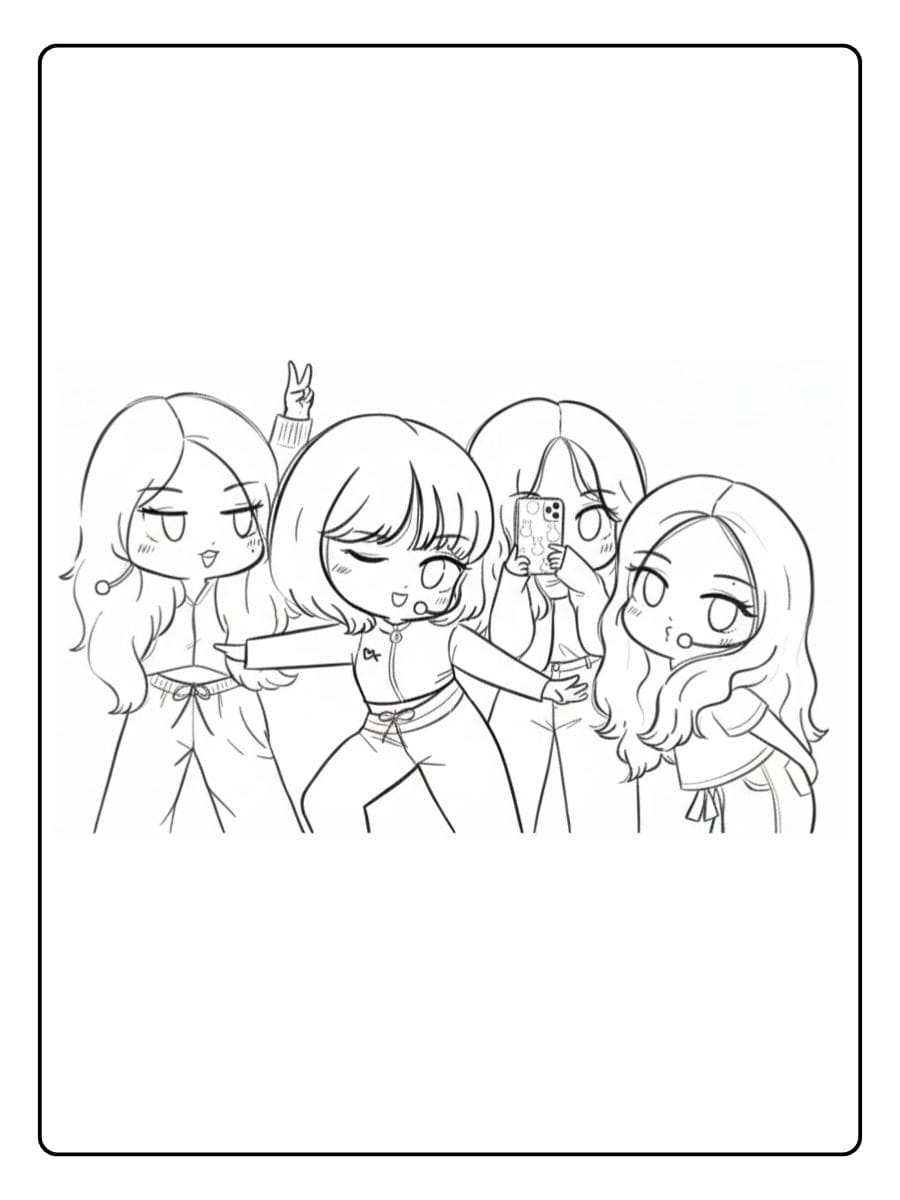 Coloriage Blackpink Kawaii en Action