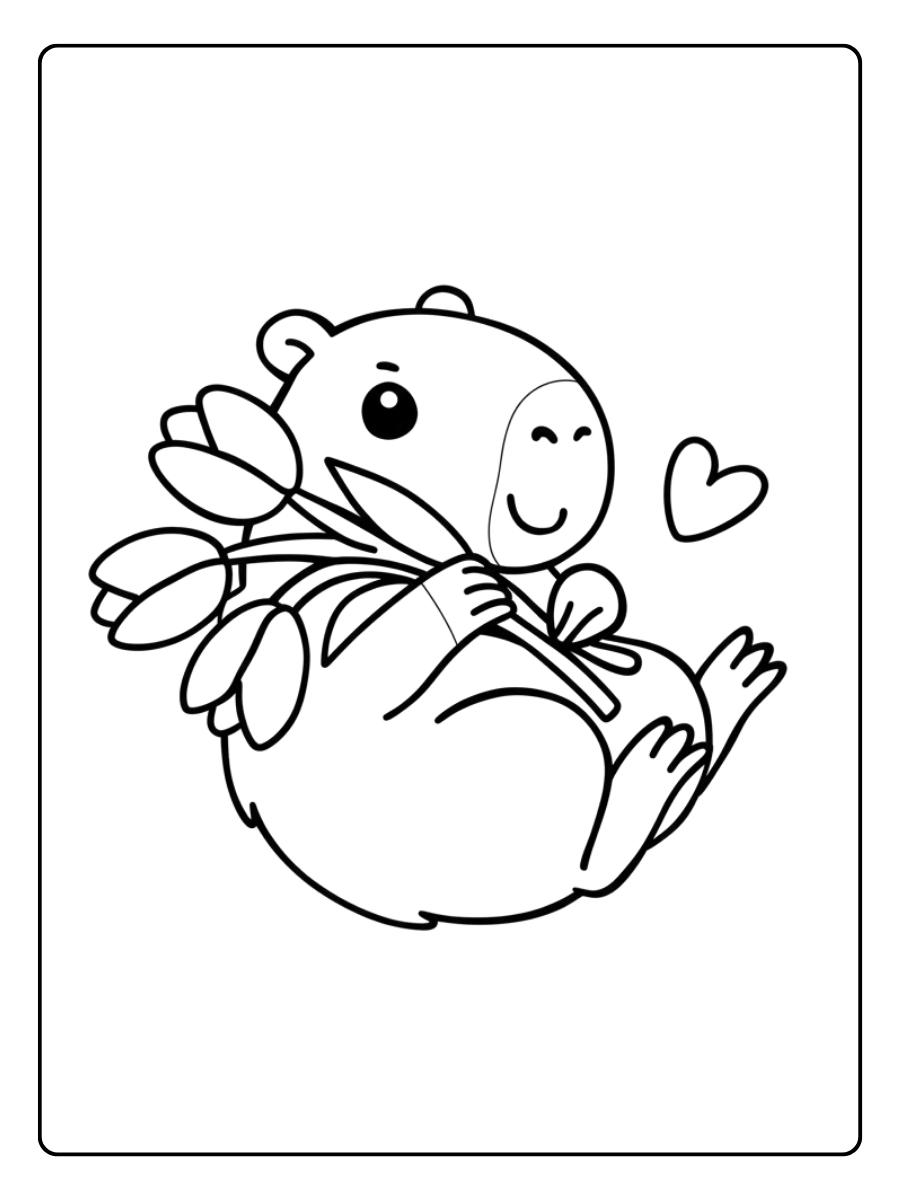 Coloriage Capybara Kawaii Avec Gâteau Anniversaire