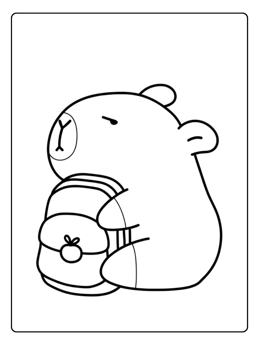 Coloriage Capybara Kawaii et son sac à dos