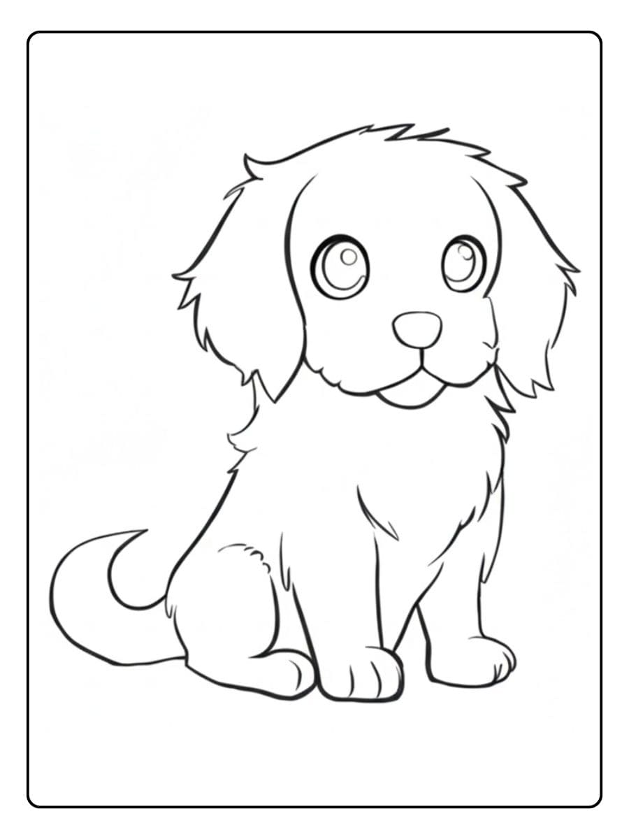 Coloriage Chiot Kawaii Adorable Chien Assis
