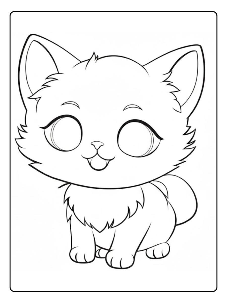 Coloriage Chiot Kawaii Chatton Mignon aux Grands Yeux