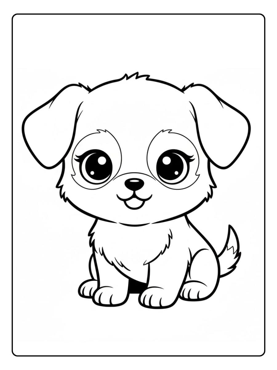Coloriage Chiot Kawaii Chiot aux Grands Yeux