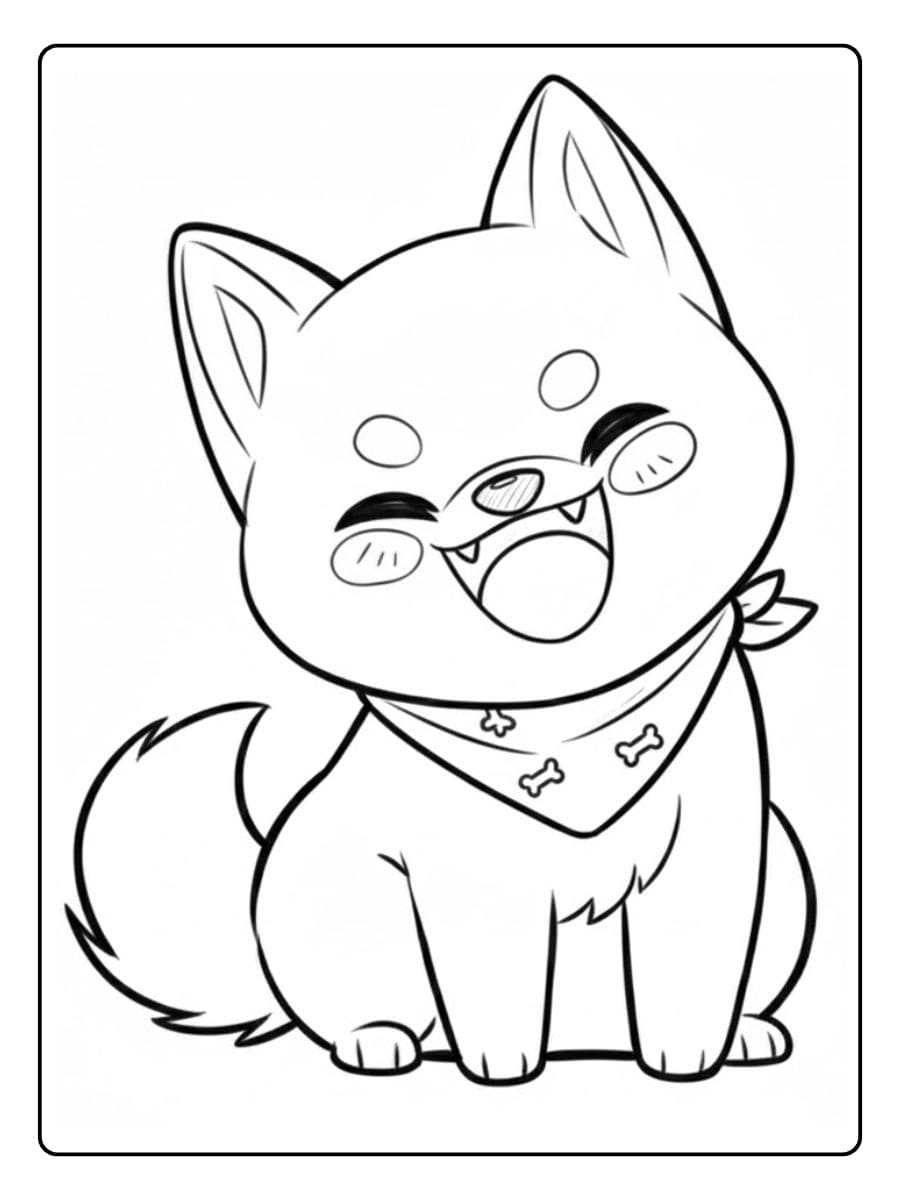 Coloriage Chiot Kawaii Shiba Inu Joyeux et Malicieux