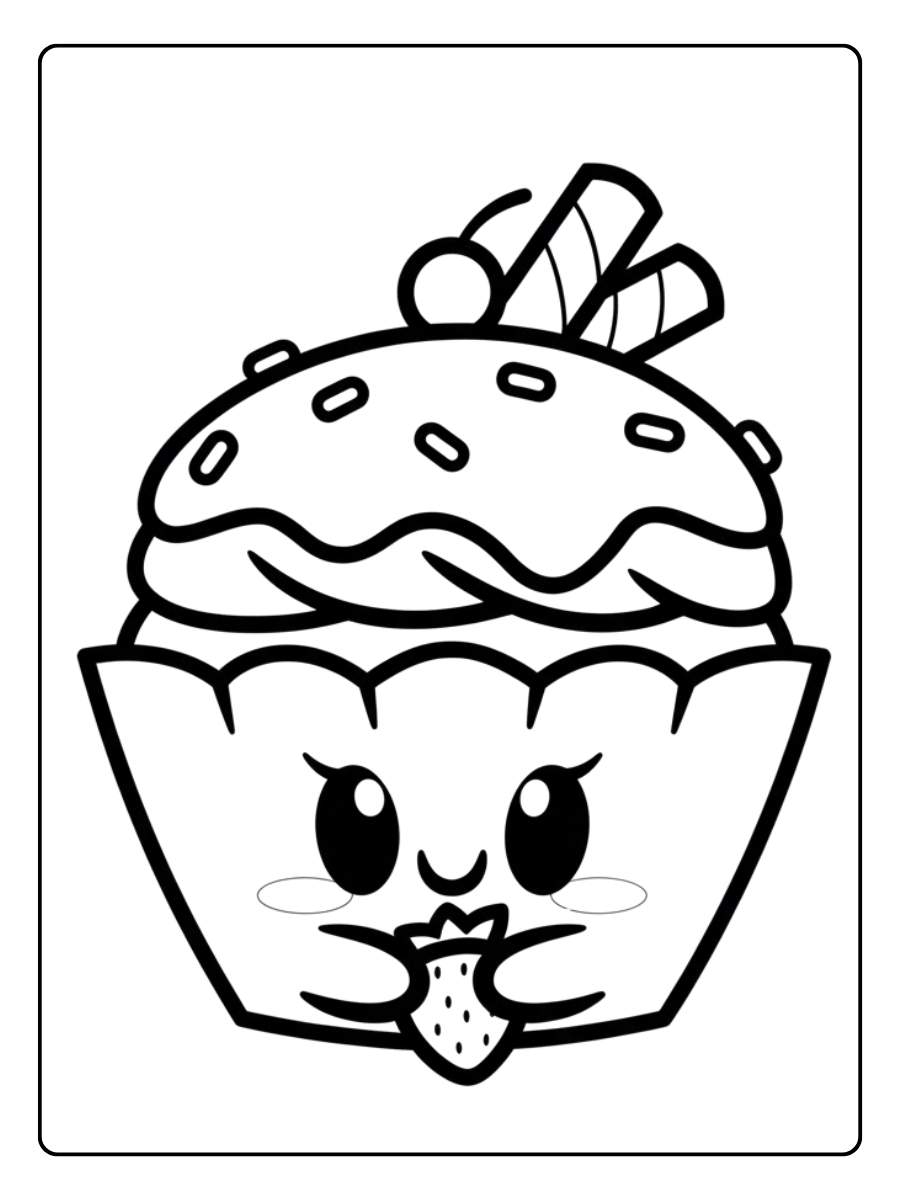 Coloriage Cupcake Kawaii Cœur Enchanté (1)