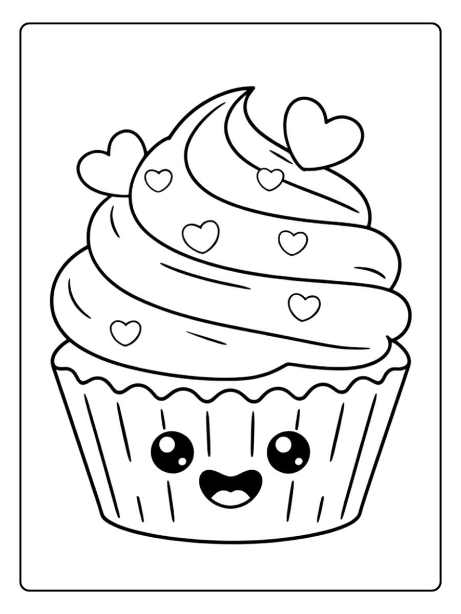 Coloriage Cupcake Kawaii Cœur Enchanté