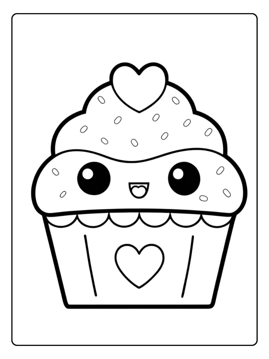 Coloriage Cupcake Kawaii Cœur