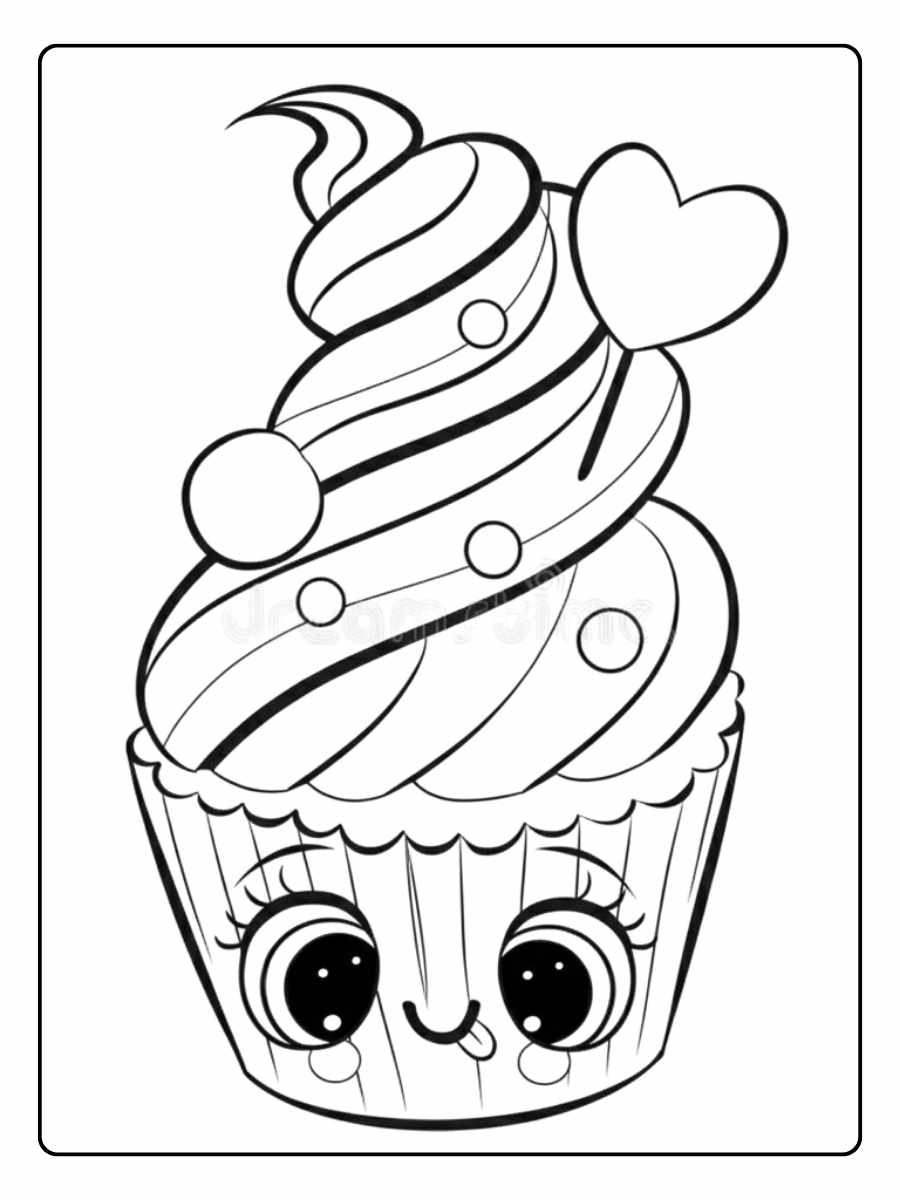 Coloriage Cupcake Kawaii Gourmand et Joyeux