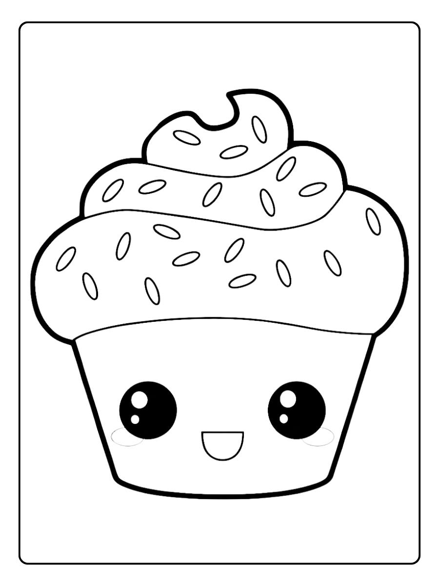 Coloriage Cupcake Kawaii Mignon