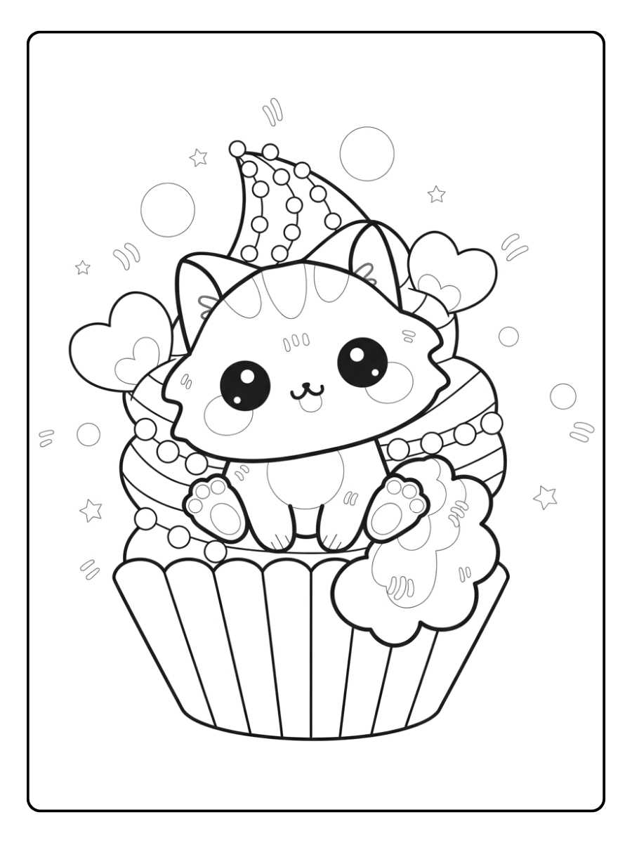 Coloriage Cupcake Kawaii Souriant et Délicieux