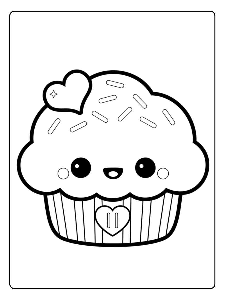 Coloriage Cupcake Kawaii avec Coeur
