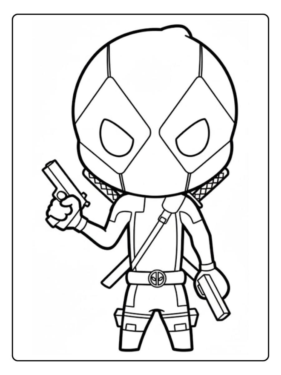 Coloriage Deadpool Kawaii Armé et Mignon