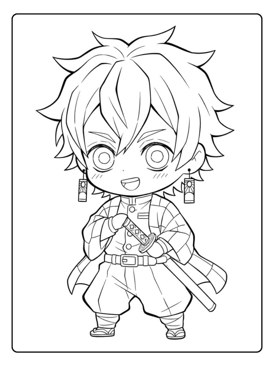 Coloriage Demon Slayer Kawaii Giyu Chibi Épéiste