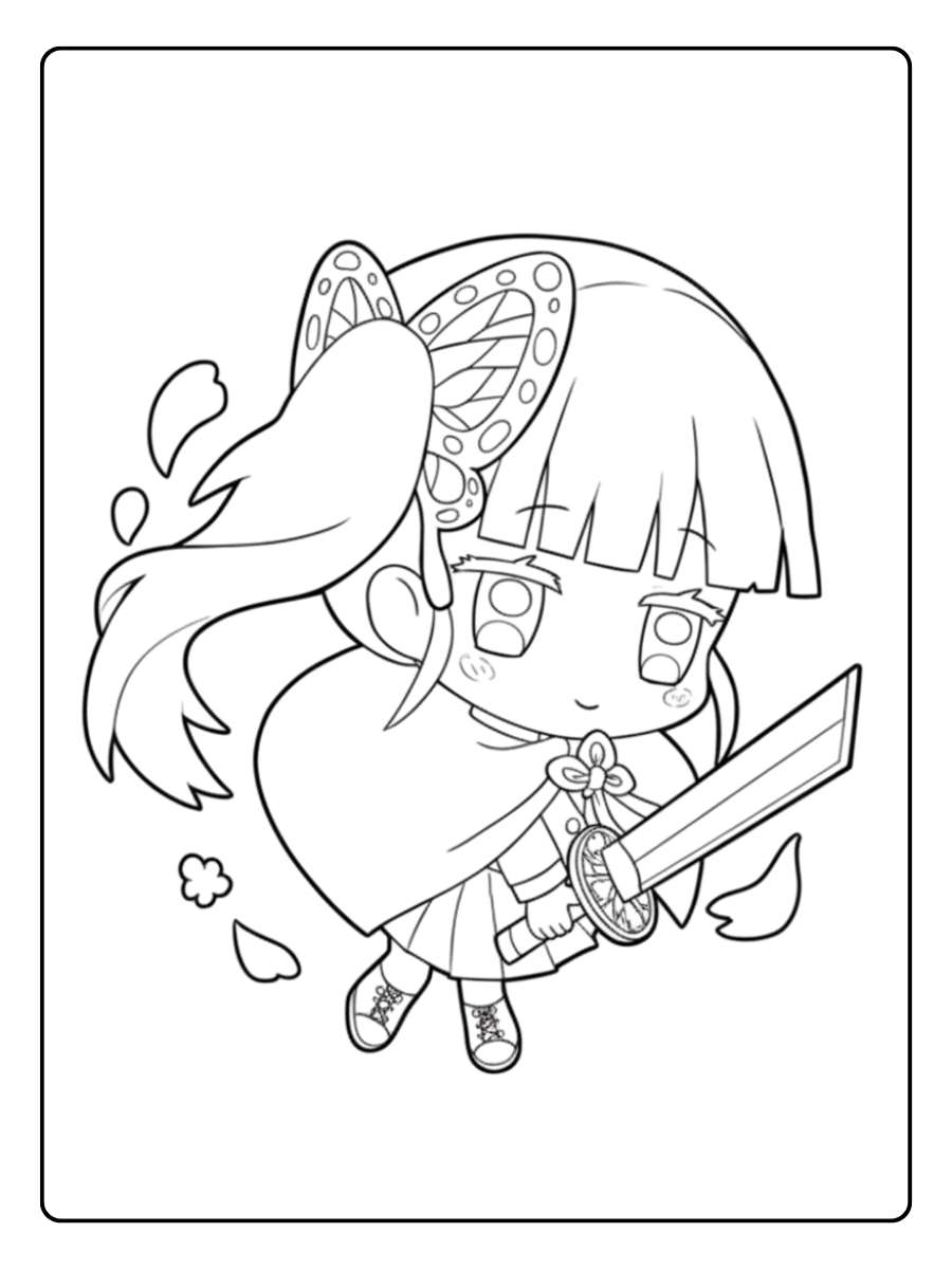 Coloriage Demon Slayer Kawaii Kanao et son Sabre