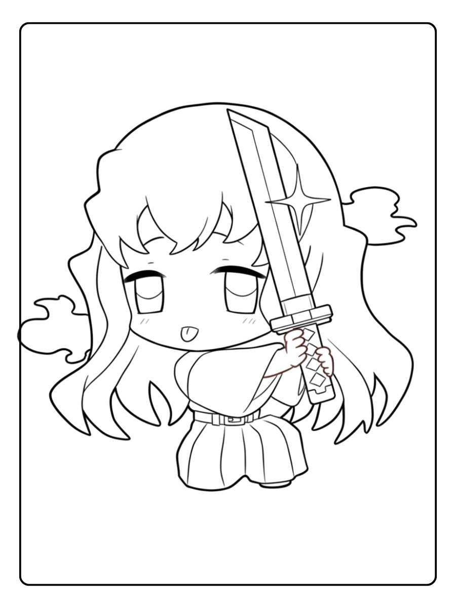 Coloriage Demon Slayer Kawaii Muichiro le Pilier de la Brume