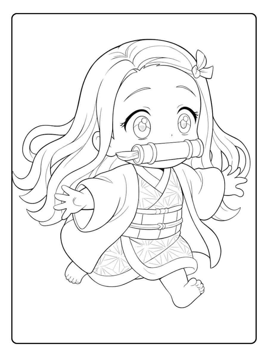 Coloriage Demon Slayer Kawaii Nezuko en Pleine Course