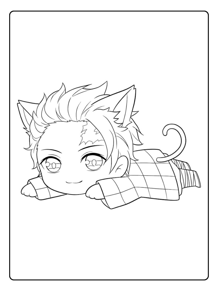 Coloriage Demon Slayer Kawaii Tanjiro Chaton
