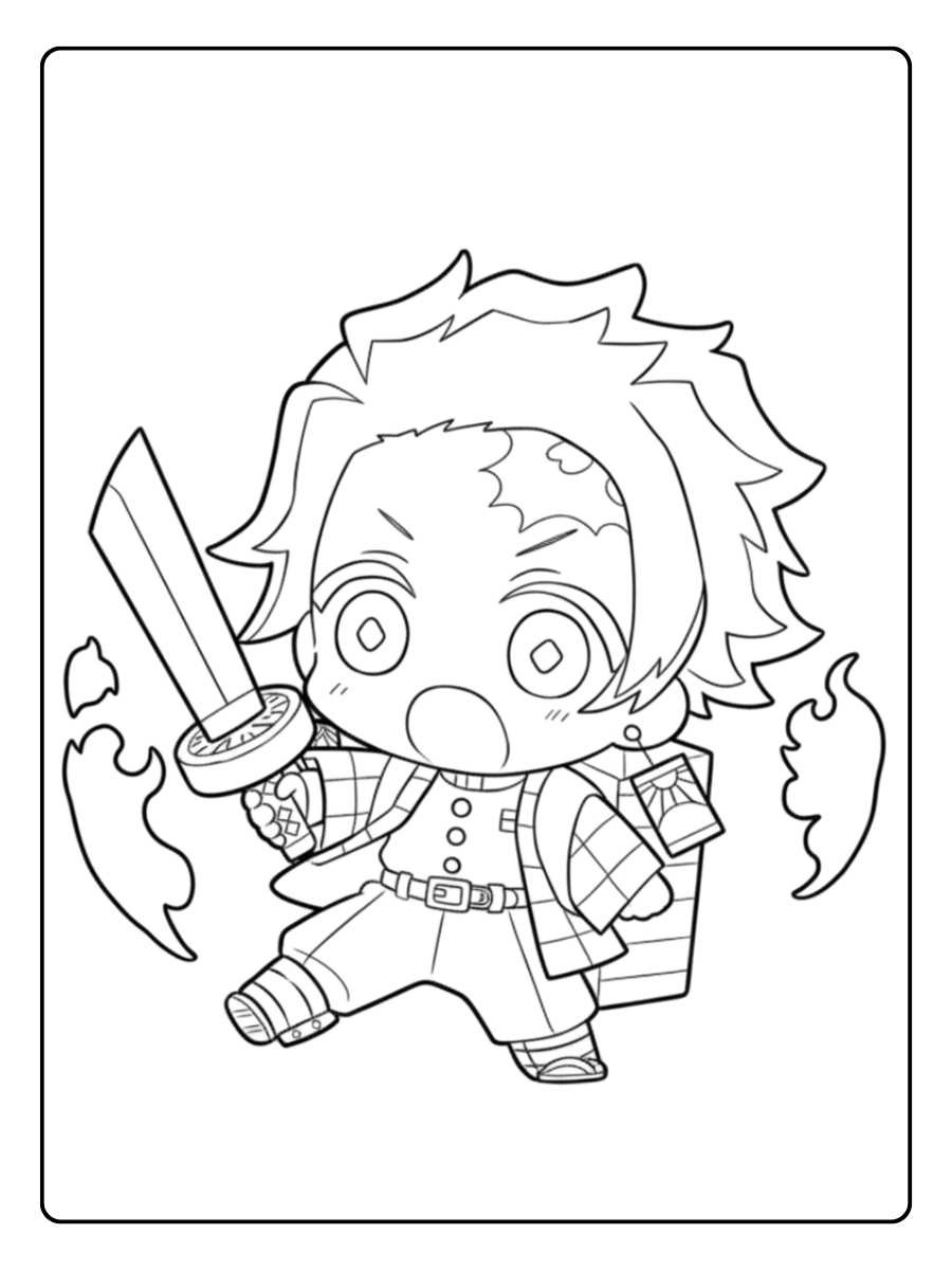 Coloriage Demon Slayer Kawaii Tanjiro en Action