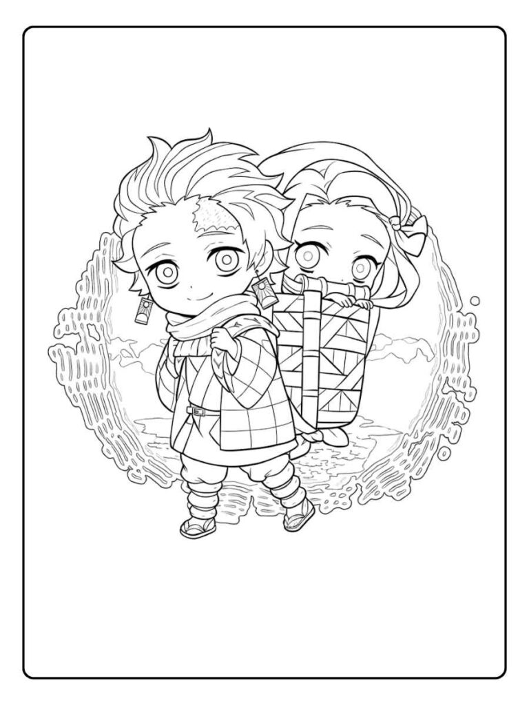 Coloriage Gratuit à Imprimer – Dessins à Colorier PDF & PNG 177 Coloriage Demon Slayer Kawaii Tanjiro et Nezuko en Voyage