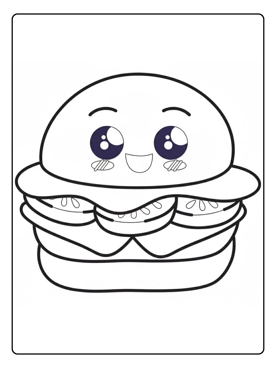 Coloriage Fast Food Kawaii Burger Heureux