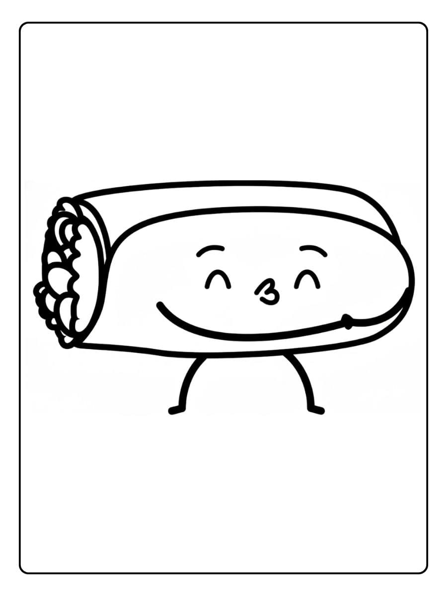 Coloriage Fast Food Kawaii Burrito Bisou