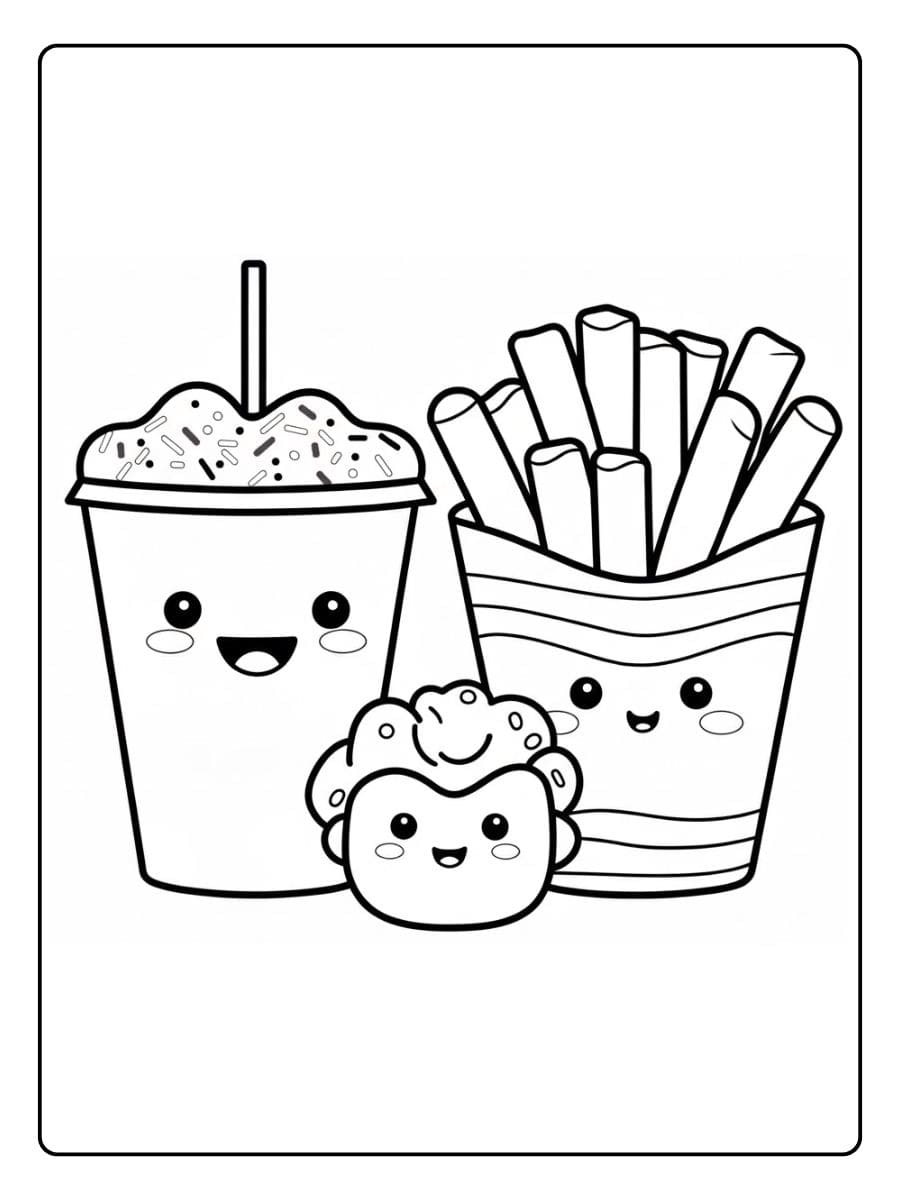 Coloriage Fast Food Kawaii Combo Gourmand Souriant